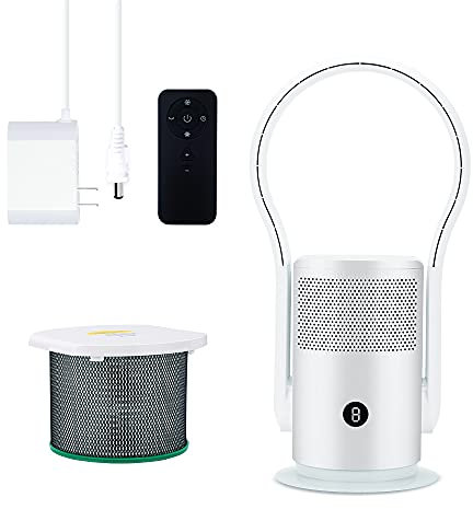Kpgo Silenzioso purificatore d'aria con filtro dell'aria, ventilatore da tavolo oscillante senza pale con filtro HEPA, silenzioso ventilatore a torre con telecomando e maniglia ad arco