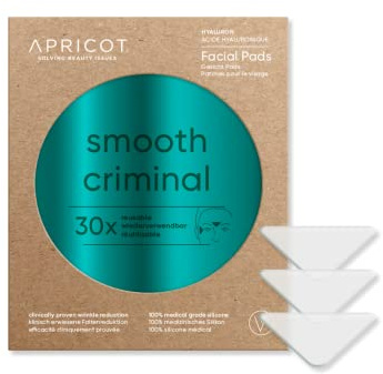 APRICOT® Hyaluron Gesicht Pads smooth criminal – Gesichts Antifaltenpflaster, 30x wiederverwendbare Anti Aging Facial Patches aus Silikon, bei Stirnfalten und Zornesfalten, Made in Germany