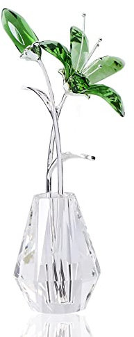 Regalos de Boda para Pareja, Regalos de Flores de Lirio Verde Cristal para Mujer, Figura de Flor de Lirio Hecha a Mano con jarrón, Adornos coleccionables, decoración del hogar, Centro de Mesa