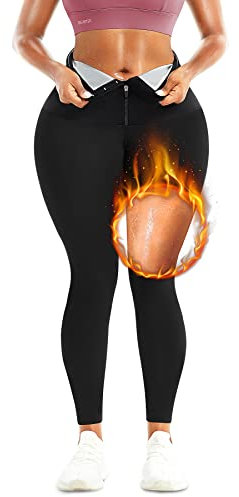 KUMAYES Sauna Pants for Women Weight Loss High Waist Slimming Leggings Waist Trainer Compression Gym Workout Tights Black