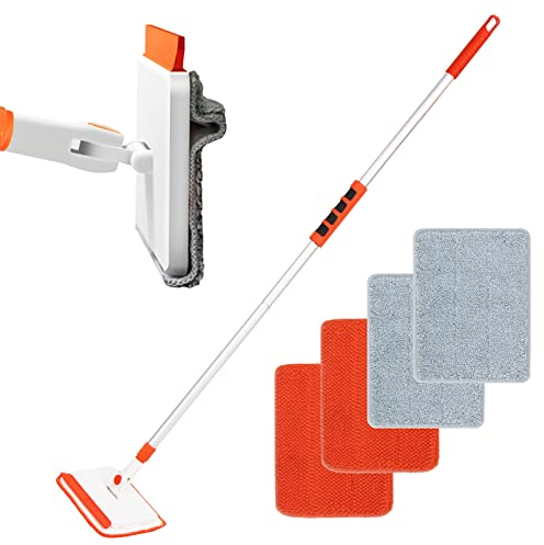 Qaestfy Limpia Zócalos con Mango Largo Mopa para Limpiar Azulejos y Paredes Piso Limpiacristales mopa Extensible con articulación de 360° 4 Almohadillas Reutilizables