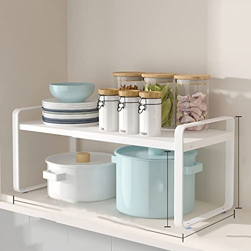 Ripiani Portaoggetti Impilabili da Cucina Ripiano Salvaspazio Cucina Stoviglie Organizer Cucina Mensole Porta piatti e Porta Stoviglie Divisorio per Ripiano ( Color : White , Size : 38-60*27.7*17.3cm
