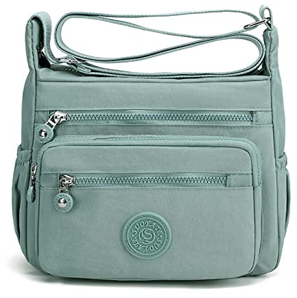 outer treasure Große Damen-Umhängetasche, Schultertasche mit breitem Riemen und Mehrzweck-Schultertasche aus Nylon für Damen, aqua, Einheitsgröße