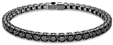 Swarovski Matrix Braccialetto Tennis, con Cristalli Swarovski a Taglio Tondo, Chiusura con Gancio a W, Placcatura in Tonalità Rutenio, Taglia M, Nero