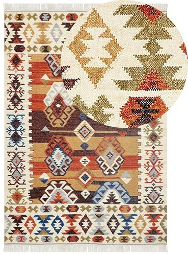 Beliani Tapis Kilim Multicolore en Laine 200 x 300 cm avec Franges Oriental Fait Main Vosketap