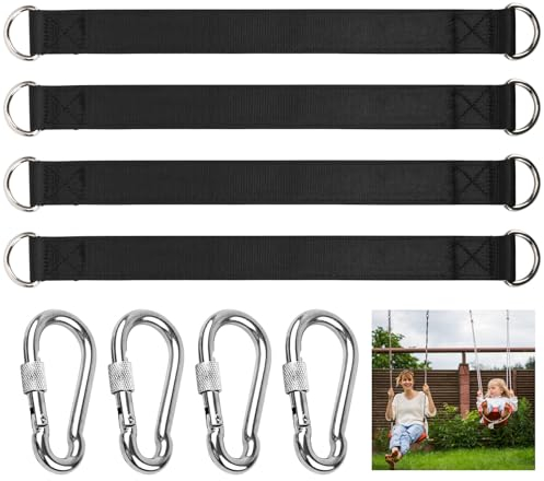 QYDMIN Schaukel Befestigung, 4 Stücke Swing Hanging Kit Hängematte, Schaukel Aufhängeset, Schwenkaufhängung, Hängegurt mit 4 D-Ringen für Indoor Outdoor Swing Hängematten