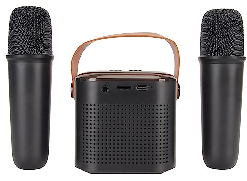 Mini Karaoke Machine, Handheld Portable Bluetooth Speaker with 2 Wireless Microphone and RGB Pickup Light for Kids Adults, Singing Machine for Party Home KTV (Black)