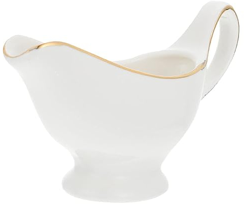 JTBDWOSK Sauciere Ceramic White Porcelain Sauce Pourer Sauce Bowl Serving Plate with Drip-Proof Lip Spout for Sauces Salad Dressings Broth Milk Coffee,White