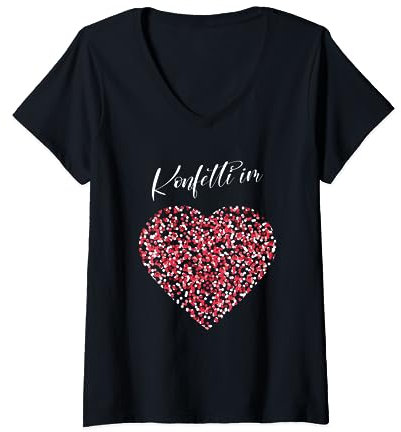 Damen Karneval Kostüm Konfetti Herz T-Shirt mit V-Ausschnitt