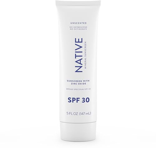 Native Sunscreen SPF 30, Zinc Oxide Dermatologist Tested Suitable for Sensitive Skin & Hawaii Compliant, 5 Ounces | Unscented Sun Protection Lotion, Lightweight & Smooth