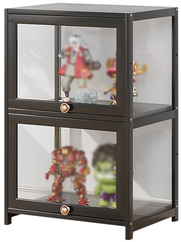 Klare Acryl-Vitrine, multifunktionaler Curio-Schrank für Sammlerstücke, Vitrine mit starker Tragfähigkeit für Wohnzimmer, Büro, Schlafzimmer, Schwarz 2-Tier