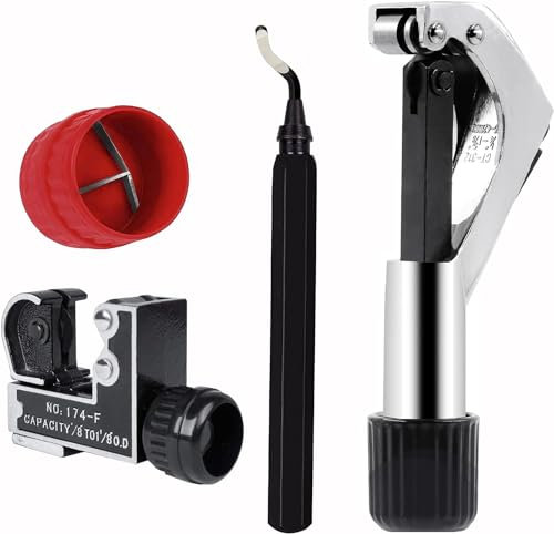 KEWAYO Set Tagliatubi, tagliatubi per impieghi gravosi da 6 a 42 mm, mini tagliatubi da 3 a 28 mm, alesatore interno esterno da 5 a 38 mm, strumento di sbavatura, per tubi in rame, alluminio e PVC