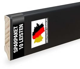 24 m Trevendo Sockelleiste Massivholz anthrazit lackiert cube 16 x 58 x 2400 mm - Fußbodenleiste aus Echtholz mit rundum aufgebrachter Grundierung und Decklack