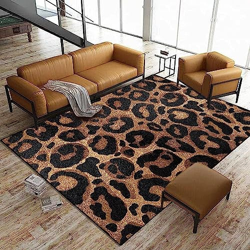3D Gedruckt Bettvorleger rutschfeste Area Teppich, Brauner Leopard 3D Optische Illusion Teppiche Weich Flanell Bodenteppich Wohnzimmer Schlafzimmer Throw Runner Teppiche Low Profile Türmatten- 80 X 1