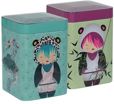 MediMuc Dose Anime je 200g - 2er Set - mit japanischen Motiven aufwendig lackiert, Stülpdeckel - Tee- Kaffeedose lebensmittelecht L/B/H 8,9 x 8,9 x 13,0cm Vol. ca.1000ml