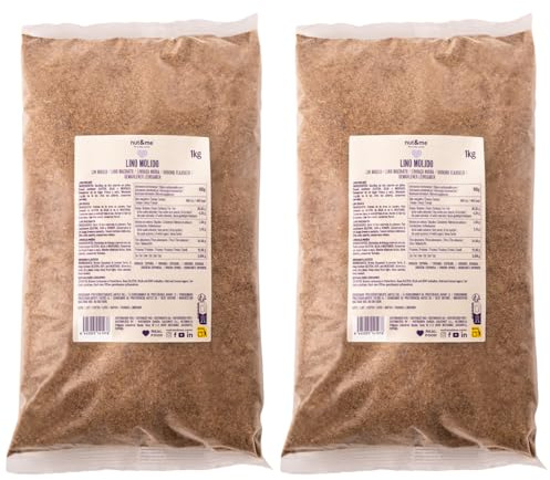 nut&me Graines de lin moulues 2 kg | Pack 2 x 1 kg, Source de protéines, Riche en fibres, Sans gluten, conservateurs ni additifs