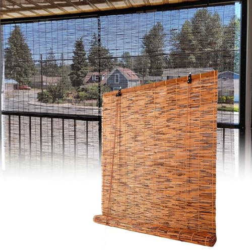 ORANGES Bambusrollo ohne Bohren Balkon Sichtschutz Bambus Rollo Jalousien 120cm 100cm 80 cm Breit Outdoor Wetterfest Holzrollo für Fenster Innen Wintergarten Raffrollos