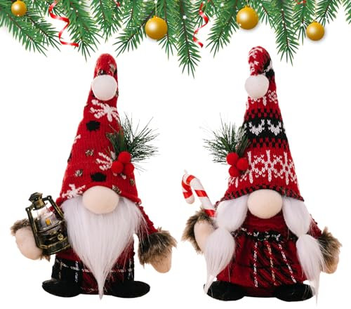Durdiiy Weihnachtswichtel 2er Set, Wichtel Weihnachten Deko, 24CM Hoch Weihnachtswichtel Figuren Weihnachtsmann Gnom, Weihnachten Weihnachtszwerg Weihnachtsdeko Innen Rot für Home Küche Deko