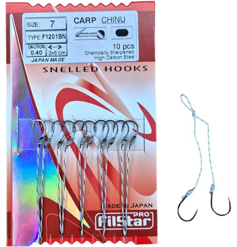 PRO FILSTAR Angelhaken Set mit Vorfach 5x2 STK, N7, Flechtschnur 2x6cm | DIA 0,40mm - Karpfenangeln Montage - Gebundene Haken - Fishing Hook Sport Set - Vorfachschnur - Karpfen Vorfächer