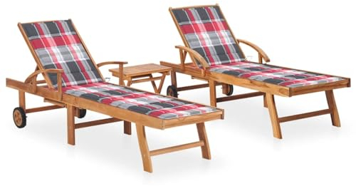LAPOOH Sonnenliegen 2 STK. mit Tisch und Auflagen Massivholz Teak, Gartenliege, Liegestuhl, Sonnenstuhl, Sonneninsel Outdoor, Liegen, Gartenmöbel, Bäderliege, Relaxliege - 3073184
