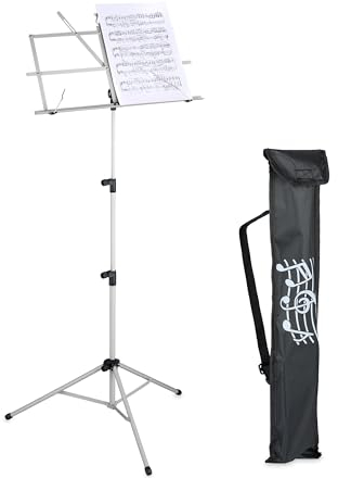 Relaxdays Notenständer, klappbares Notenpult, HBT: 140x53x49 cm, ausziehbar, aus Metall, Gitarre, Geige, Gesang, Silber
