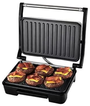 Parrilla Eléctrica，Placas Antiadherentes,Panini Grill，Grill Sandwichera Plancha，850wParrilla Eléctrica con Revestimiento Antiadherente,Superficie 23 x 14 cm， cuerpo de acero inoxidante. Sokany