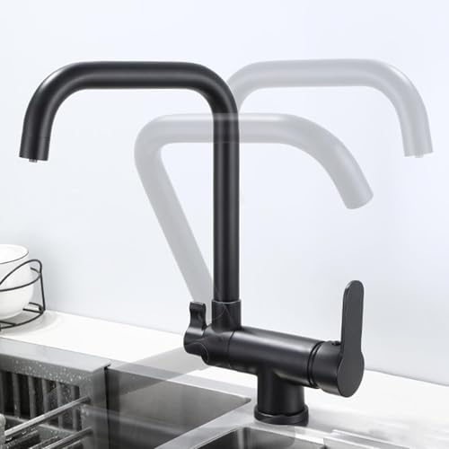 Miscelatore Cucina a Tre Vie Pieghevole, Abbattibile Sottofinestra in Ottone, Girevole a 360° per Depuratore - Black