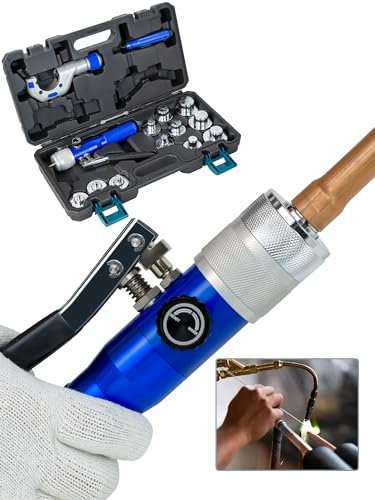 TZTTGS Hydraulischer Rohraufweiter, kompaktes Presswerkzeug-Set mit Rohrschneider, Entgratungswerkzeug und 11 Aufweiterköpfen für Kupferrohre von 3/8 bis 1-5/8 Zoll (3/8“~1-5/8”)