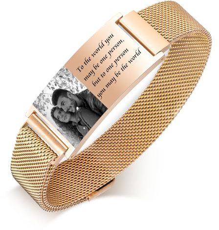 VNOX Personalisierbares Herrenarmband Edelstahl Vatertagsgeschenk–Armband für Männer mit Foto & Gravur Geburtstagsgeschenk Jahrestagsgeschenk für Papa Vater Sohn Ehemann Partner Freund