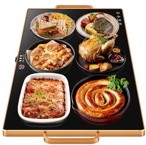 Warming Trays for Buffets Party (XXL 32x18),Warming Mat for Food with Thermostat & Full Surface Warming,Tempmaster Adjustable Food Warming Mat with Gold Handles,All Year Use,Black