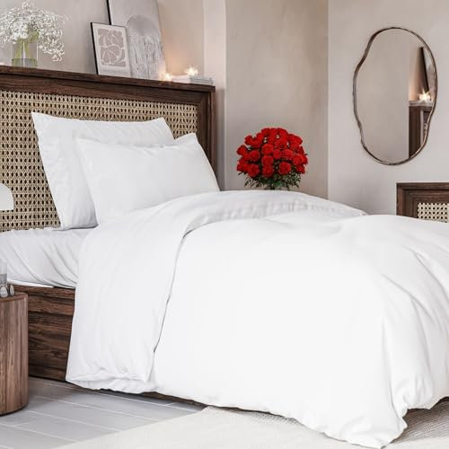 3-teiliges Bettwäsche-Set 135x200 cm mit Bettbezug und 2 Kissenbezügen 80x80 cm – Weiche, atmungsaktive und pflegeleichte Mikrofaser – Mit Reißverschluss und Eckbändern – Oeko-TEX – 3PC - Weiß