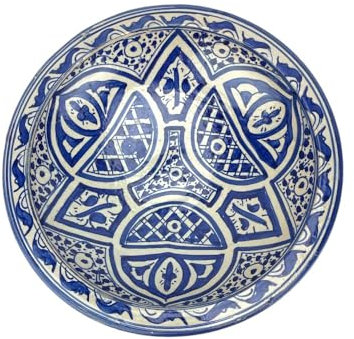 ARTIGIANATO VULCANO Plato decorativo marroquí de cerámica pintado a mano, diámetro 33 cm