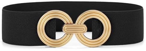 JasGood Damen Breiter Elastischer Taillengürtel Stretchy Gürtel für Kleider Hüftgürtel Goldener Schnalle Gürtel für Damen,Schwarz,80cm