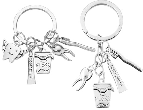 HDGSAFD Llaveros de Tema Dental 2 Piezas - Creativos de Metal, Regalos Dentista y Accesorios De Mochila