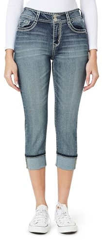 WallFlower Women's Flirty Curvy Crop Jeans High Rise Insta Stretch Denim 23.5-Inch Inseam in Standard and Plus Size, Galaxy, 11