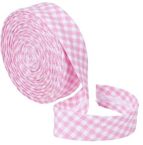 BENECREAT Nastro Sbieco A Strisce Da 10 m, Nastro Sbieco Pre-Piegato A Doppia Piega Da 21mm, Nastro Sbieco Sfuso Pre-Piegato per Decorazione Cheongsam, Tubazioni di Cucitura di Abbigliamento,Rosa