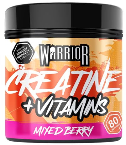 Warrior Creatine Monohydrate Powder + Multivitamin 360g (80 Servings) – Micronised Creatine Powder Supplement for Men & Women – Vitamin D, A, C, E, B Complex, Magnesium, Iron, Zinc – Mixed Berry