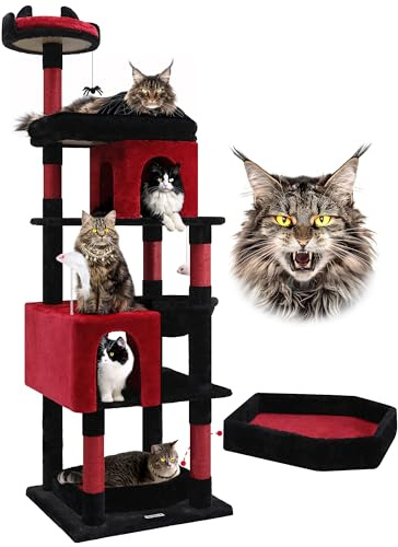 Globlazer S72 Kratzbaum XXL 183 cm mit Mehrere Liegefläche für Große Katzen | Katzenbaum Große Katzen Stabil mit 2 Katzenhaus, Abnehmbares Katzenbett Plattform Aktivitätskratzbäume für 2/3/4 Katzen Innen