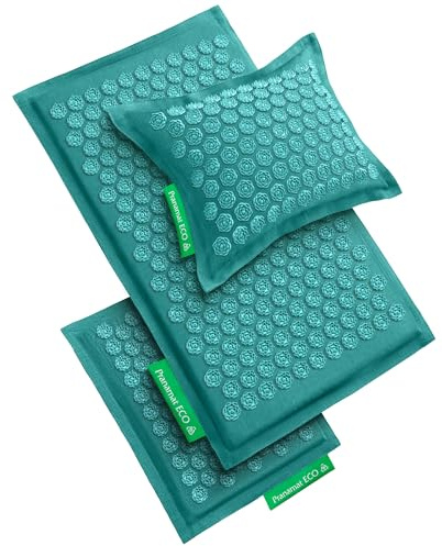Pranamat Acupressure Large & Small Mat with Pillow Set, Premium Acupressure Therapy for Pain Relief and Relaxation, Handcrafted in Europe with Sustainable and Natural Materials (Azur)