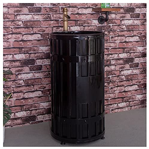 Mobiletto da bagno con lavabo in stile industriale, mobile da pavimento sotto il lavandino, con rubinetto e scarico, 45,7 x 45,7 x 86,9 cm, rosso (nero senza specchio