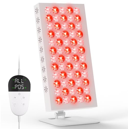 Red Light Panel, Hottoerak Infrared Light Panel with 60 LEDs(White) | 660nm & 850nm, 5 Brightness Levels, 10/20/30 Min Timer, Desktop Infrared Lamp with Cooling Fan & Goggles for Home Relaxation