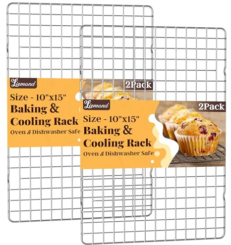 Cooling Racks for Cooking and Baking - 2 PCS 10 x 15 Grid Wire Baking Rack for Oven Cooking, Baking, Grilling, Roasting - Dishwasher Safe Bacon Rack - Fits Jelly Roll Cookie Sheet Pan