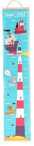 Nordische Wand Wachstumstabelle Öl für Kinder Leinwand | Holzrahmen, Leicht Aufzuhängen, Aufrollbar zur Aufbewahrung, Cartoon Leuchtturm Motiv