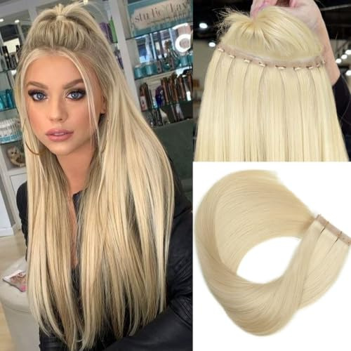 Wignee 18-Zoll-2-Teiliges Blondes Echthaar Mit Schmetterlingseinschlag | OVO Remy-Echthaar, Aschblondes Highlight, Gebleichtes Blond, Nahtloses Highlight Mit Handgebundenem, Unsichtbarem Mikroloch