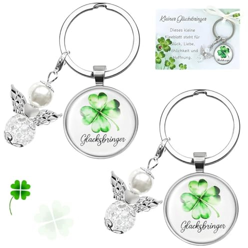 2 Pcs Porte-Clés Trèfle Porte-Bonheur, Pendentif Porte-Bonheur, Porte-Clés Ange Gardien, Cadeaux de Rentrée Scolaire pour Encourager, pour Garçon Ou Fille