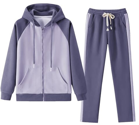 amropi Femme Survêtement doublée de Fourrure Ensemble Veste Sweat à Capuche Jogging Pantalon Tenue de Sport
