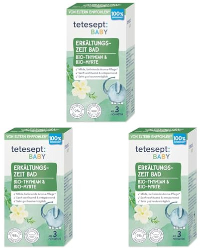 tetesept Baby Erkältungszeit Bad - 100 ml - Badezusatz mit Bio-Thymian und Bio-Myrte für einen befreienden Duft-Effekt – Wohltuende, milde Aroma Pflege für Babys ab 3 Monaten (Packung mit 3)