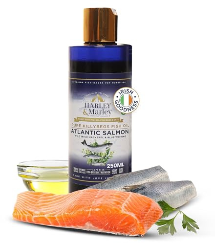 Harley & Marley Finest Atlantic Salmon Oil for Dogs & Cats - Pure Irish Fish Oil Supplement with Omega 3, 6 & 9 -Natural Ingredients for Healthy Skin, Coat, Joints & Heart Support - 250ml
