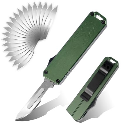 cckk Aluminium Pocket Knife,Utility Knife with Clip,EDC Box Cutter Folding Knife with 20PCS #23 Blades,Green