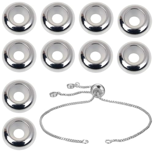 VEOIRXU 10 Pièces Spacer Stopper Breloques En Acier Inoxydable Avec Élément En Caoutchouc Stoppeur Charms Pour Bracelets Européens À Faire Soi-Même 10mm x 5,5mm x 3,5mm (Argent)